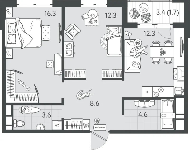 2-комн. 59.3 м²