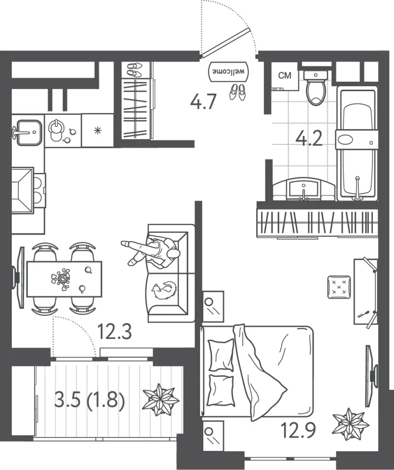 1-комн. 35.7 м²