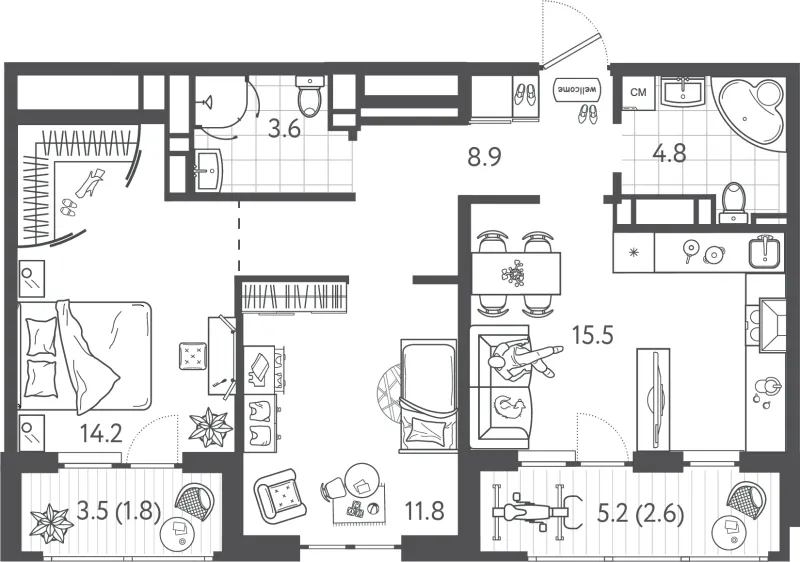2-комн. 63 м²
