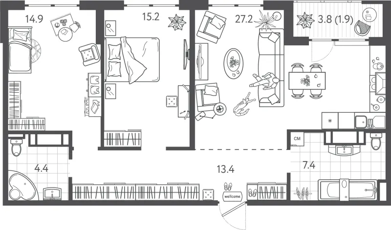 2-комн. 83.6 м²