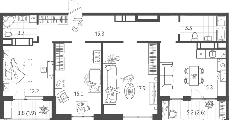 3-комн. 88.6 м²