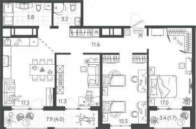 88,2 м² — планировка