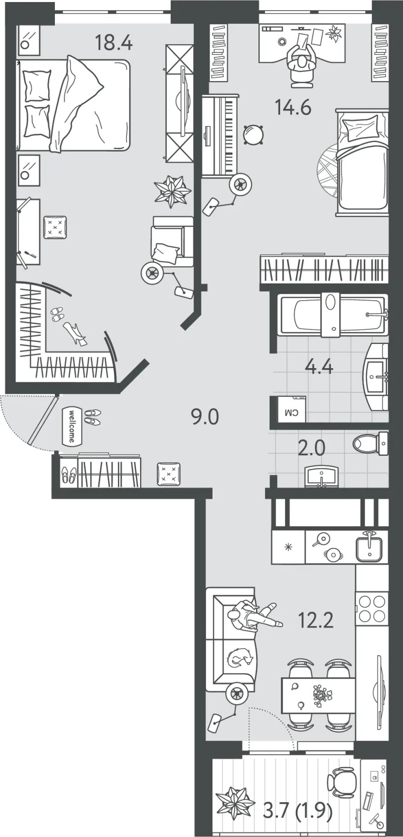 2-комн. 62.8 м²