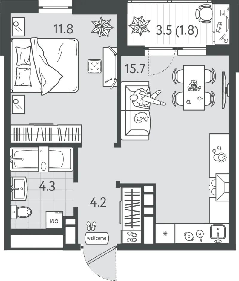 1-комн. 37.5 м²