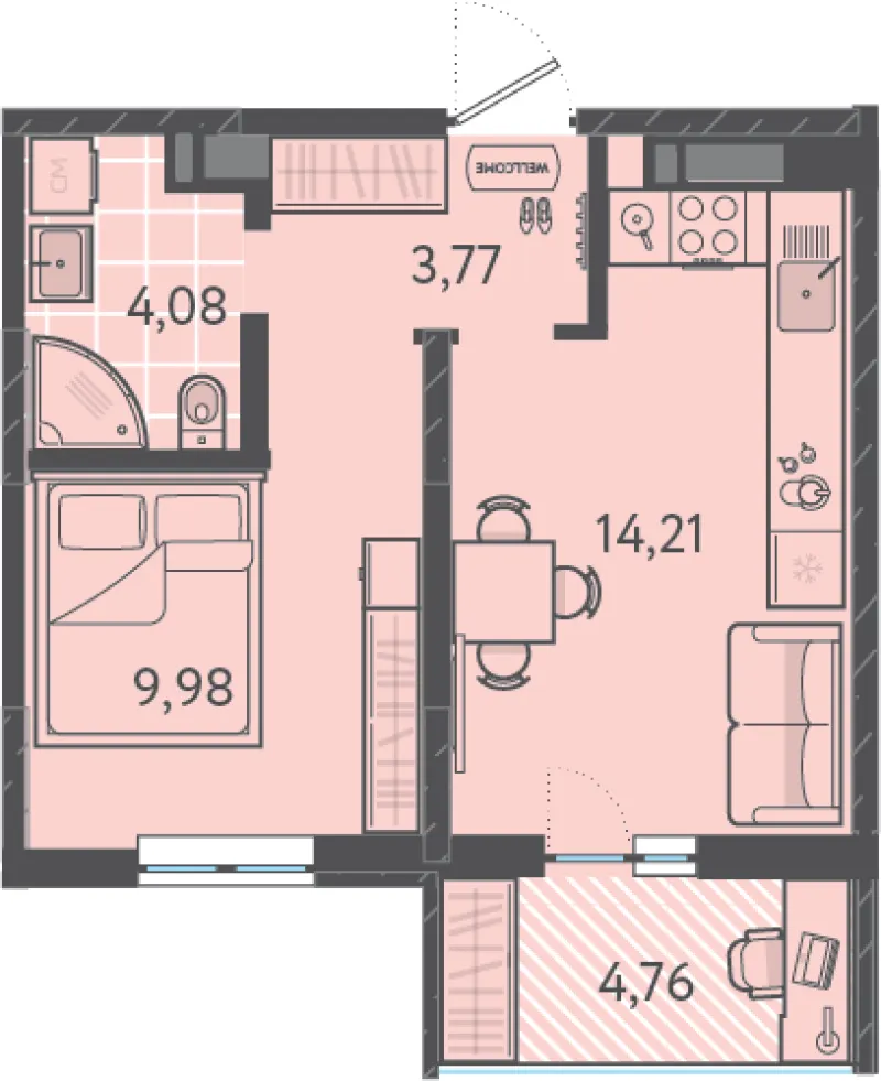 1-комн. 33.4 м²