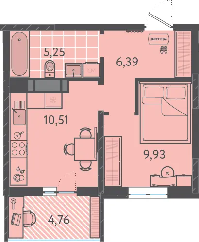 1-комн. 33.5 м²