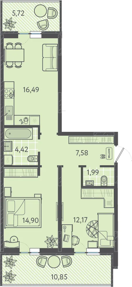 2-комн. 61.8 м²