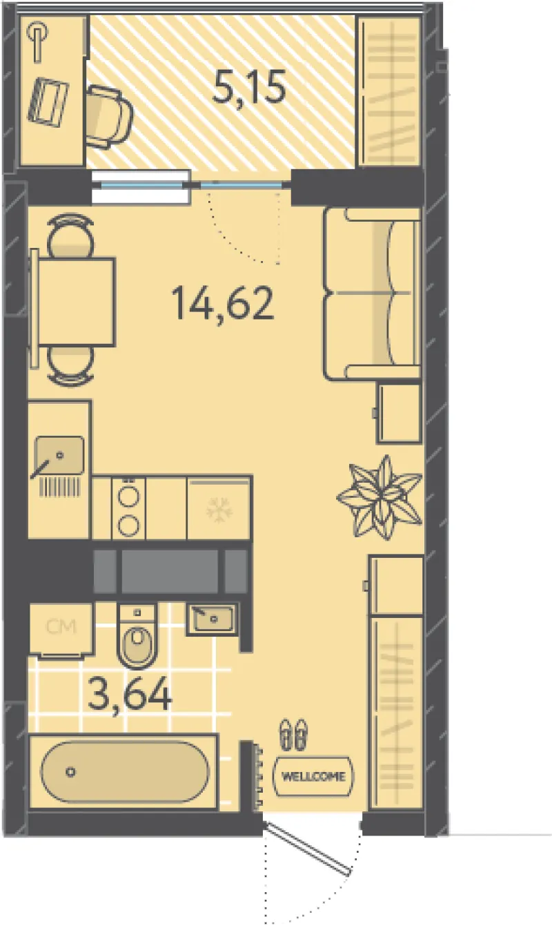 Студия 20.7 м²