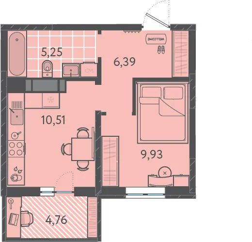 1-комн. 33.5 м²