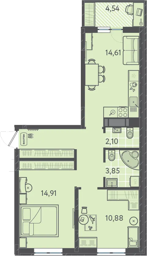 2-комн. 57.5 м²