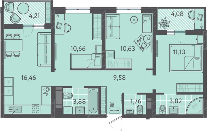 3-комн. 71.9 м²