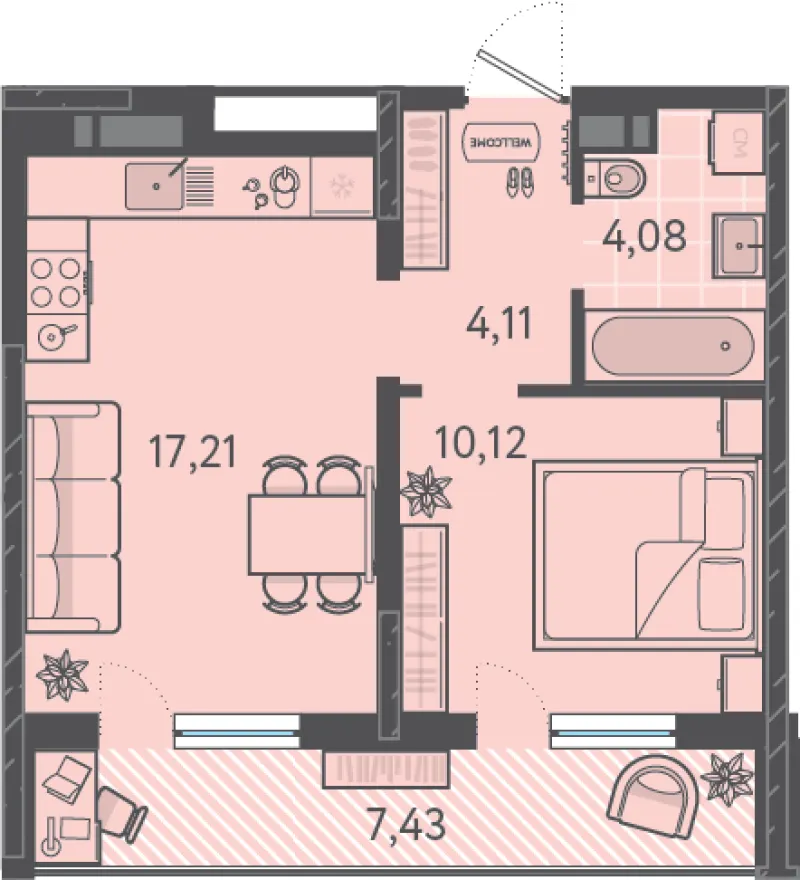 1-комн. 39.3 м²