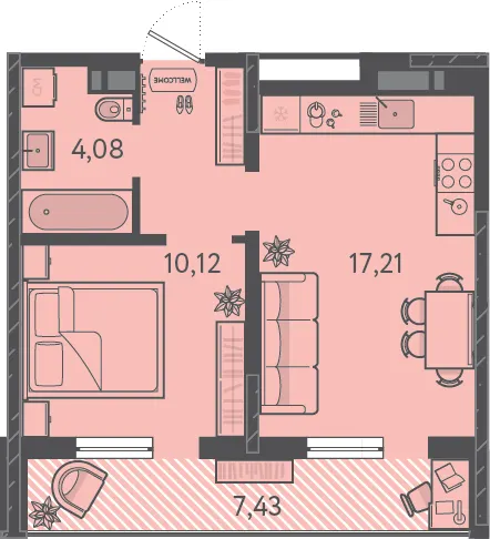 1-комн. 39.3 м²