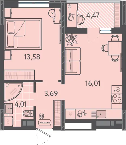 1-комн. 39.2 м²