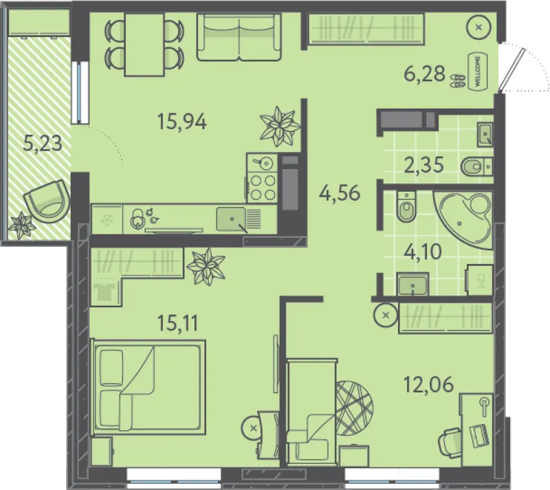 2-комн. 61.6 м²