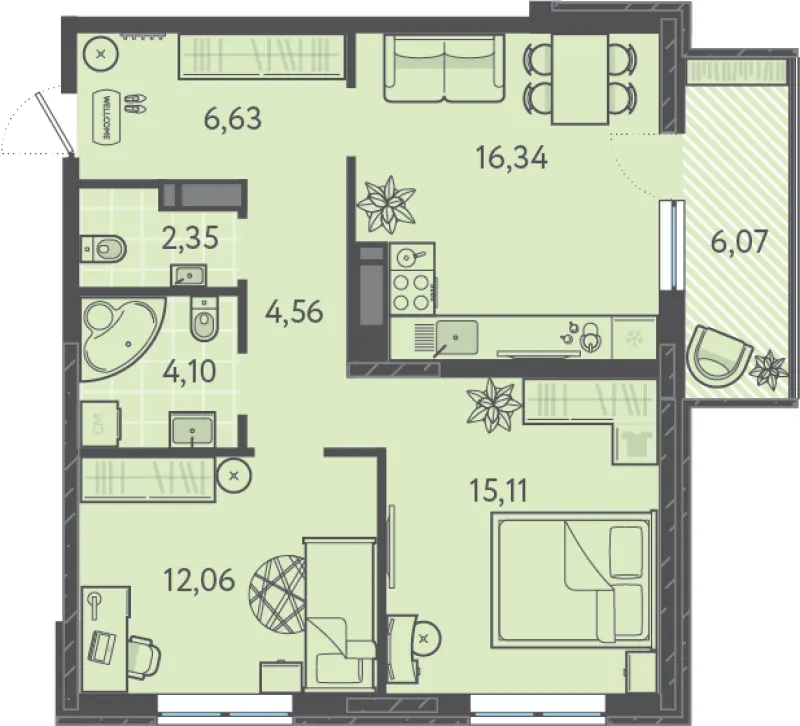 2-комн. 62.8 м²