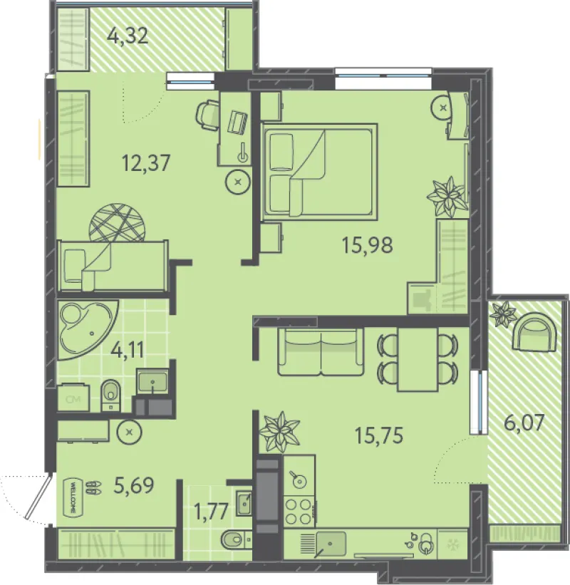 2-комн. 64.1 м²