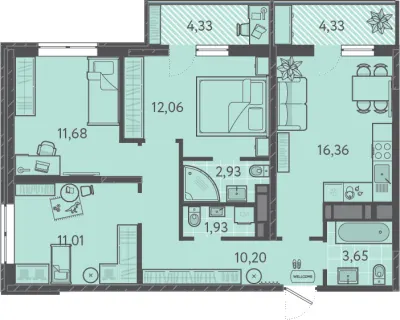 72 м² — планировка