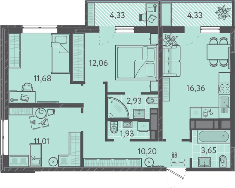 3-комн. 72 м²