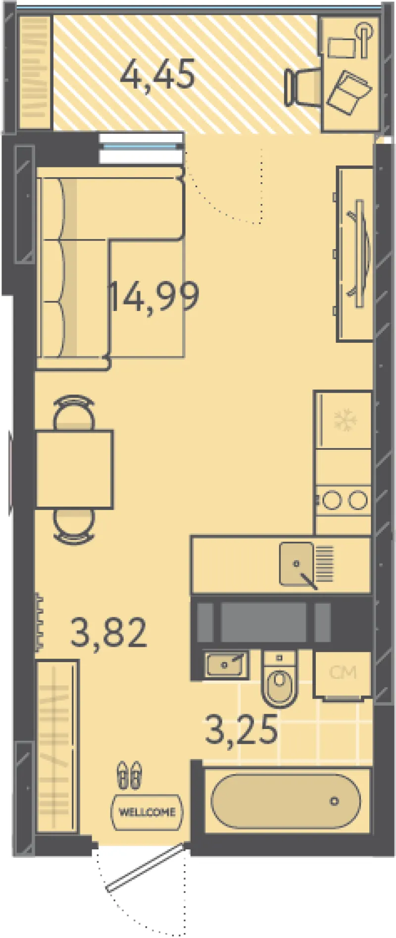 Студия 23.4 м²