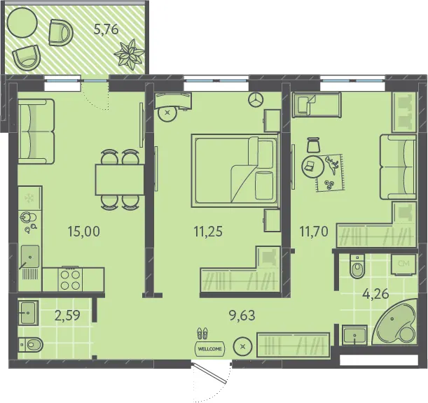 2-комн. 58.8 м²