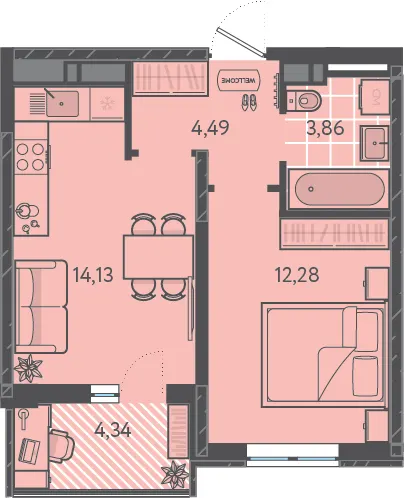 1-комн. 36.5 м²