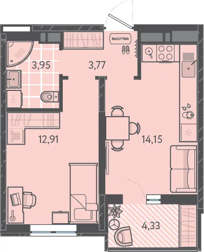 1-комн. 36.3 м²
