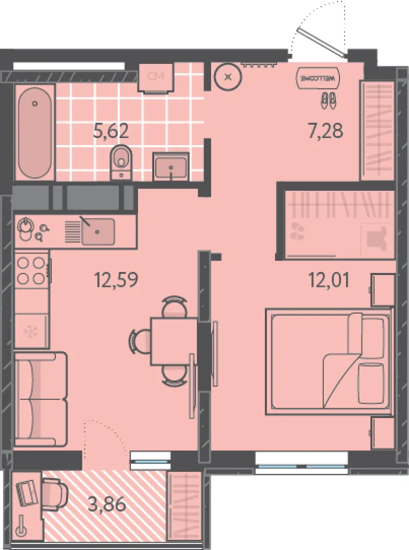 1-комн. 38.8 м²