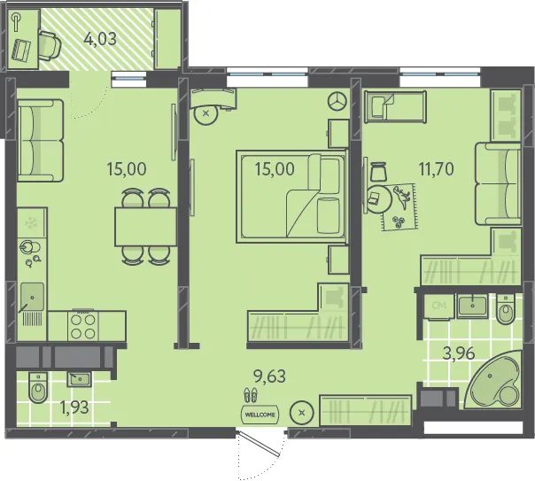 2-комн. 58.3 м²
