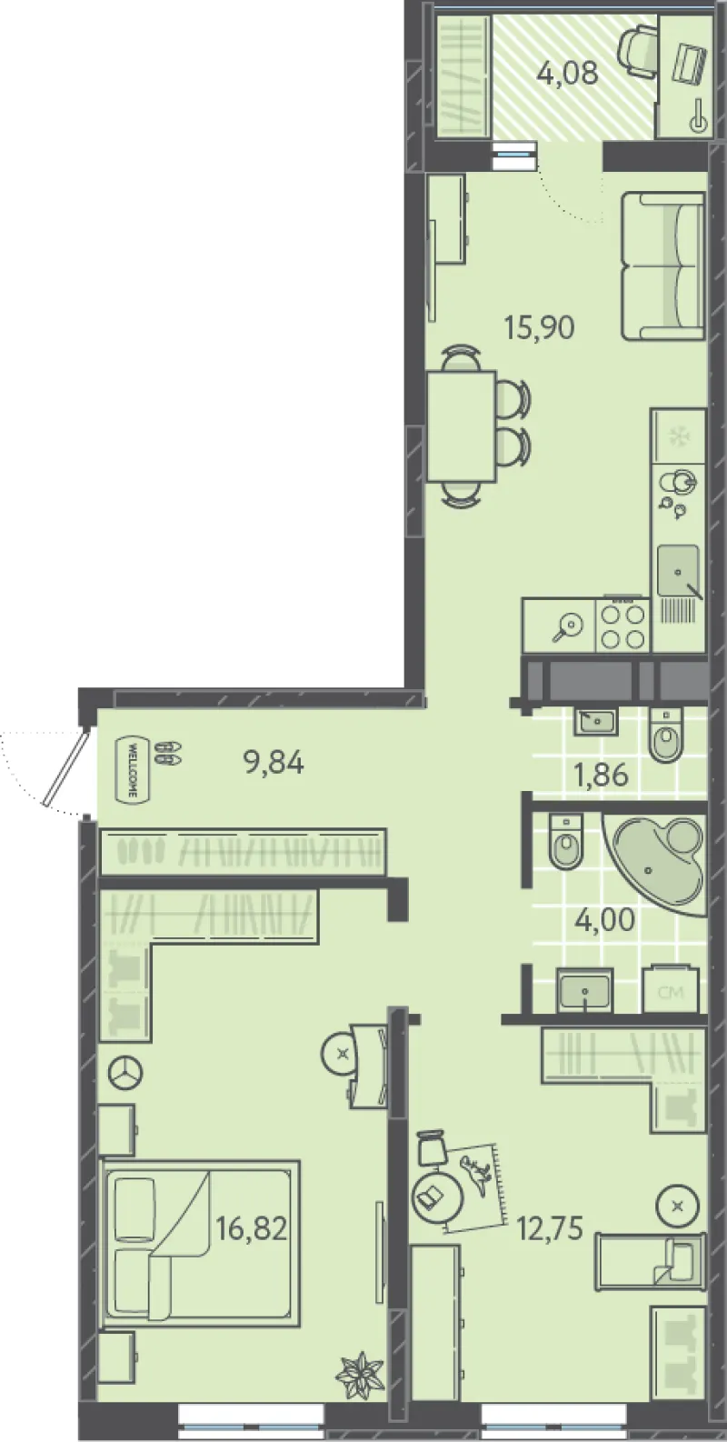 2-комн. 63.2 м²