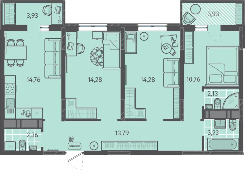 3-комн. 77.4 м²
