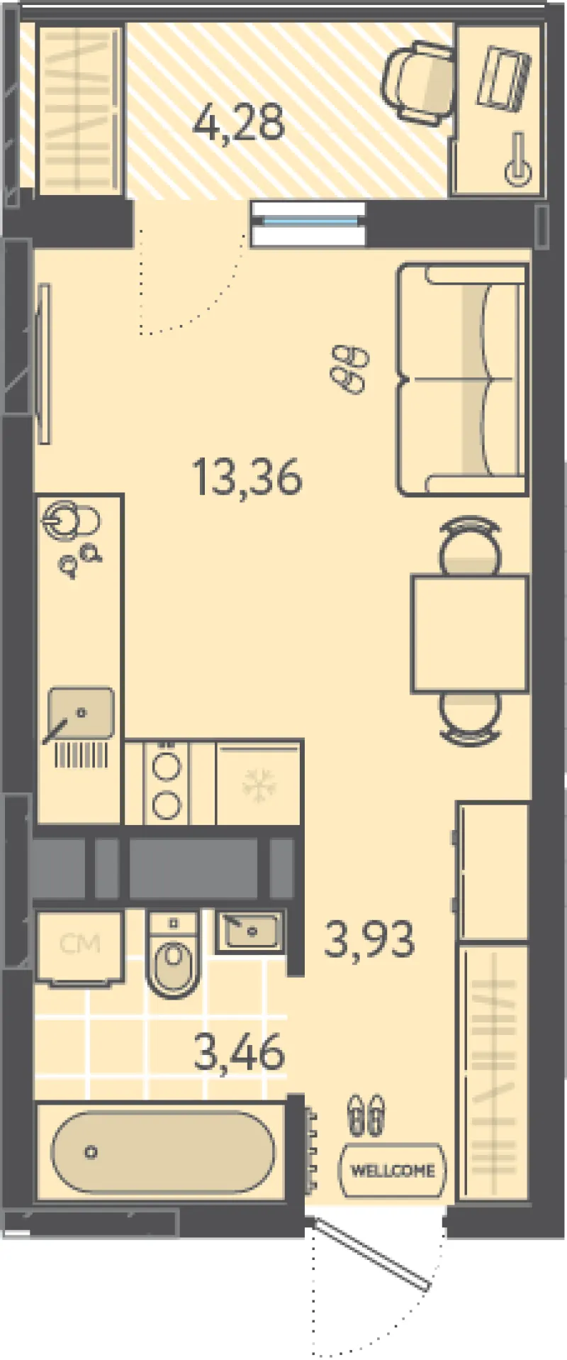 Студия 22 м²