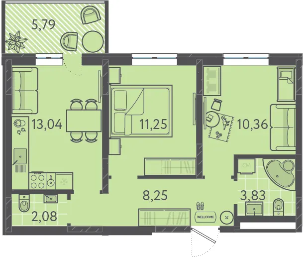 2-комн. 47.8 м²