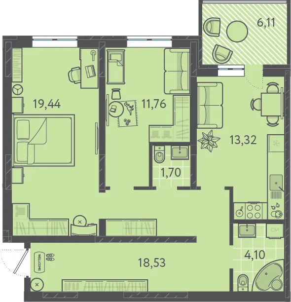 2-комн. 68.7 м²