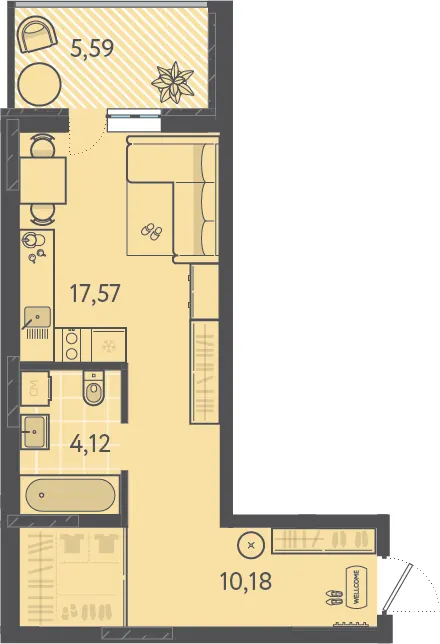 Студия 30.5 м²