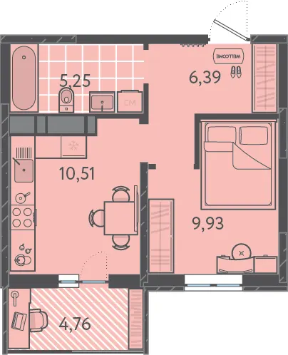 1-комн. 33.5 м²