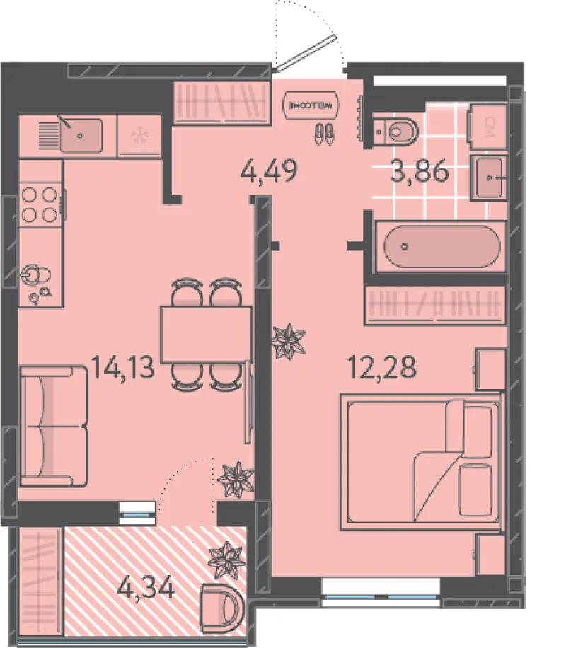 1-комн. 36.8 м²