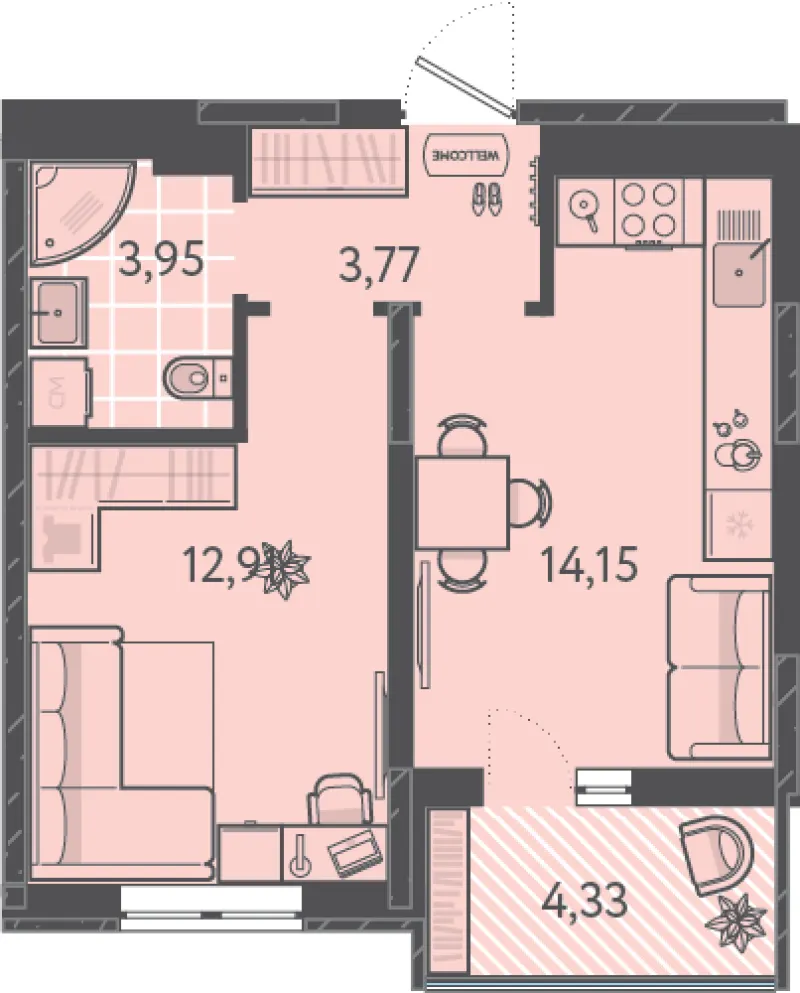 1-комн. 37 м²