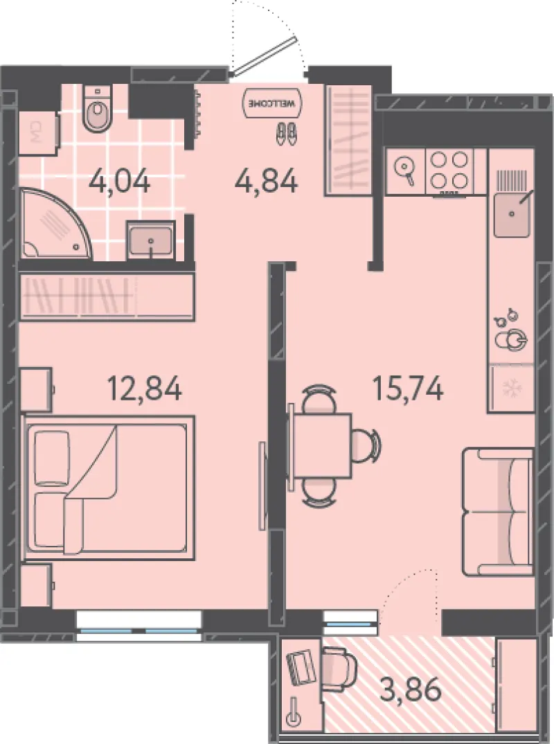 1-комн. 38.2 м²