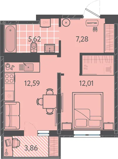 1-комн. 38.1 м²