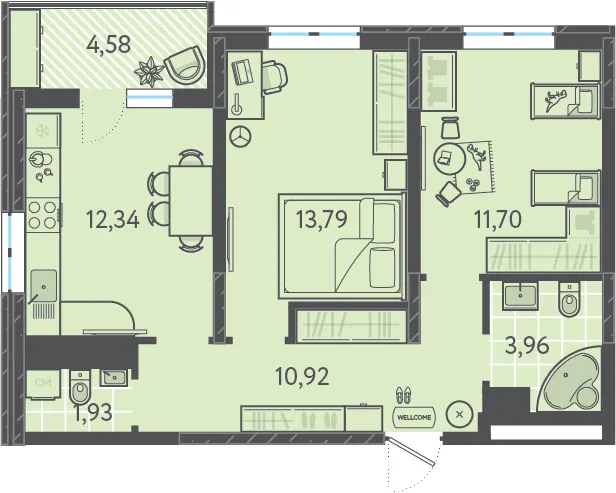 2-комн. 56.6 м²