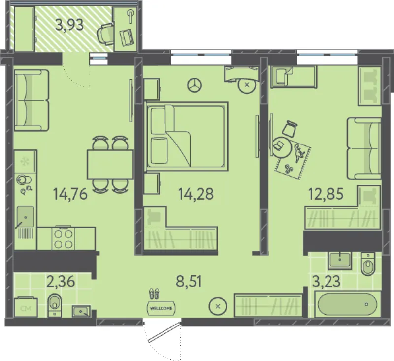 2-комн. 56.9 м²