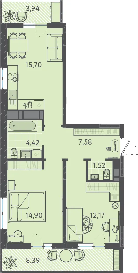 2-комн. 59.6 м²