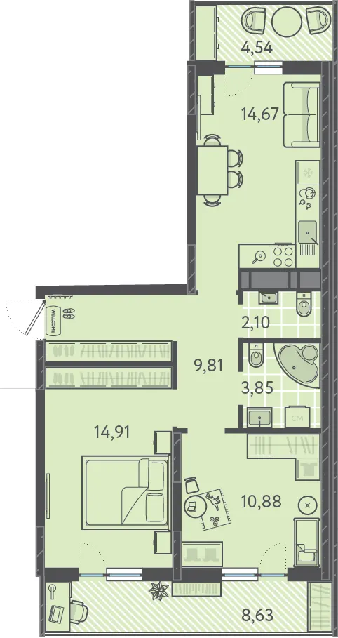 2-комн. 60.1 м²