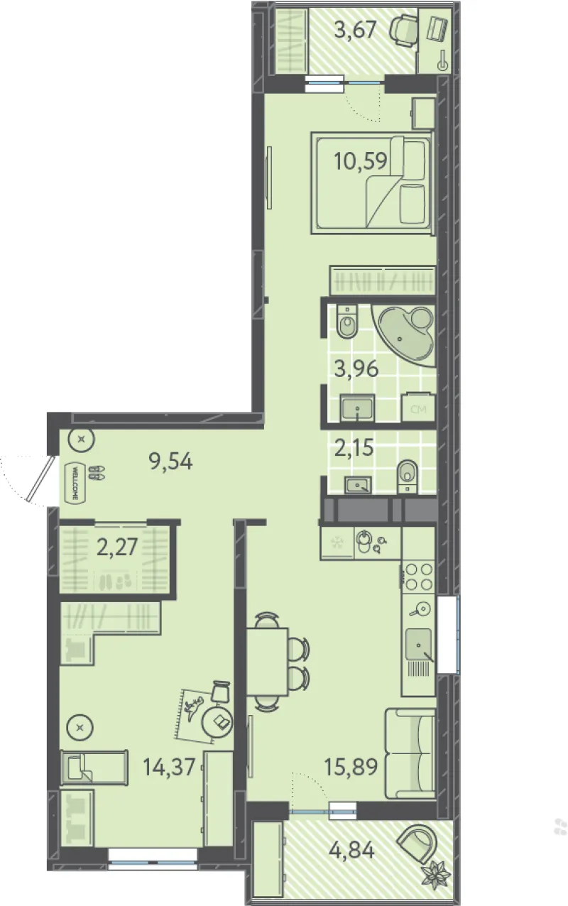 2-комн. 62.9 м²