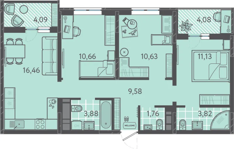 3-комн. 72.3 м²