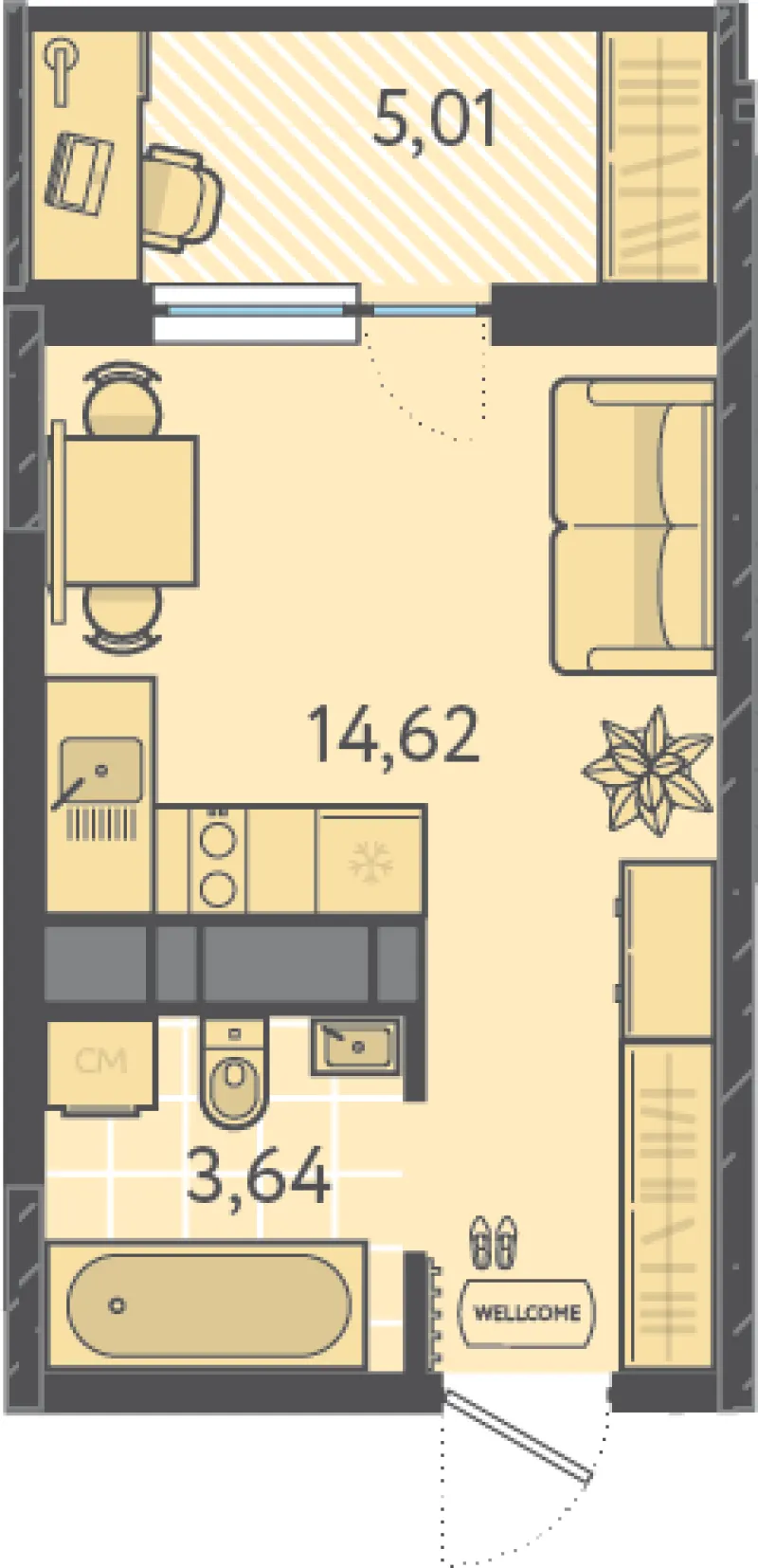 Студия 20.8 м²