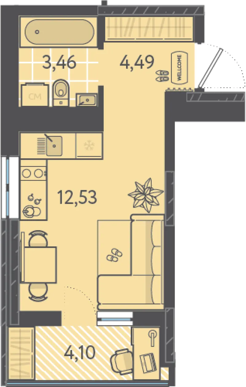 Студия 22.6 м²
