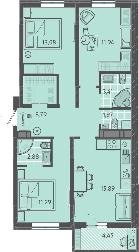 3-комн. 72.9 м²