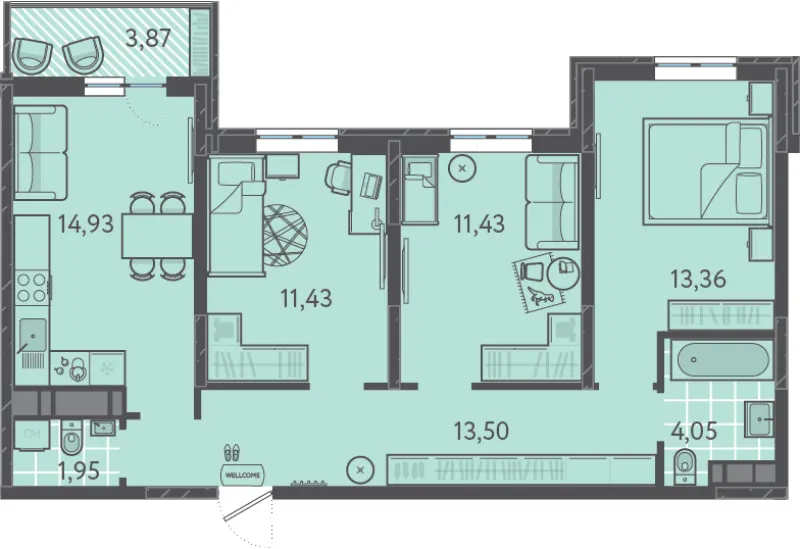 3-комн. 71.3 м²
